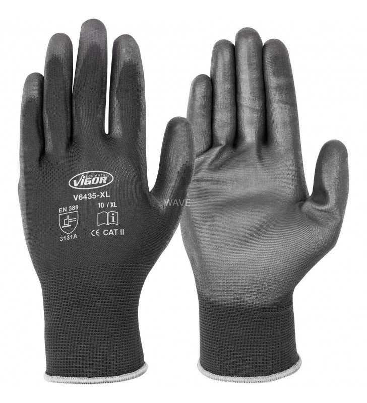 Mănuși de lucru vigor  v6435-xl (negru, tricot fin, marimea 10)