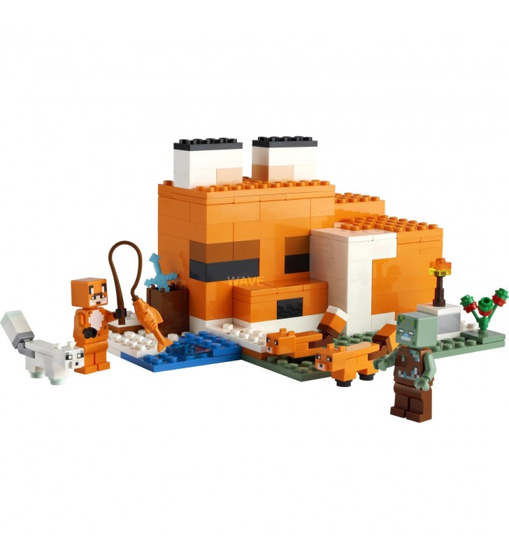 Jucărie de construcție lego  21178 minecraft the fox lodge (jucării pentru copii de la 8 ani cu figuri de zombi și animale înecate, jucării pentru copii)