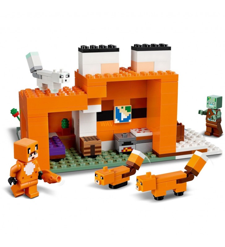 Jucărie de construcție lego  21178 minecraft the fox lodge (jucării pentru copii de la 8 ani cu figuri de zombi și animale înecate, jucării pentru copii)