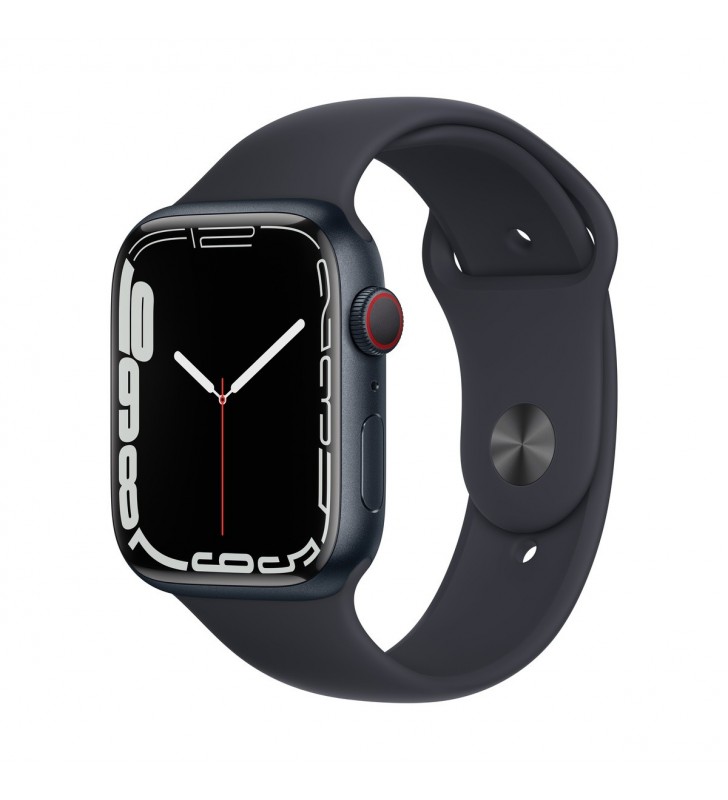 Resigilat: apple watch 7 gps + cellular, 45mm midnight aluminium case, midnight sport band