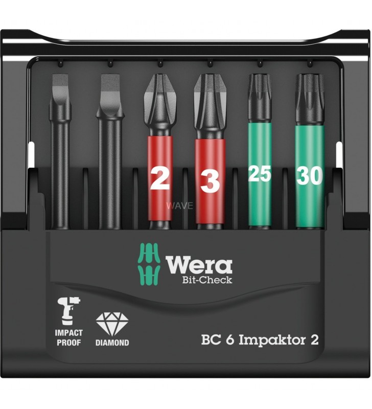 Set de biți wera  bit-check 6 impaktor 2, 1/4" (negru, 6 bucăți)
