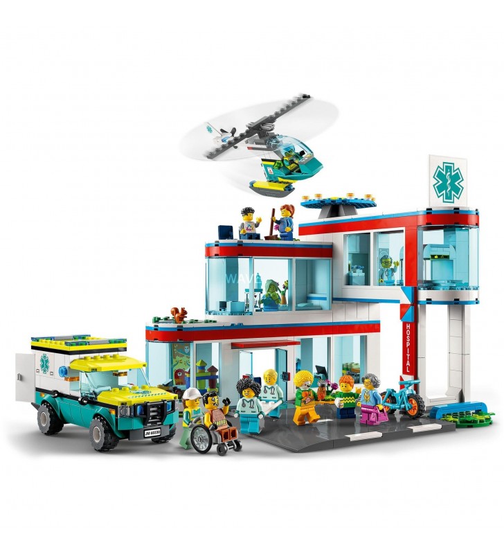 Jucărie de construcție lego  60330 city hospital (conține ambulanță, elicopter de salvare și 12 minifigurine pentru vârsta de peste 7 ani, jucării pentru construirea orașului)