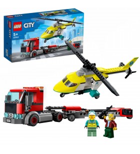 Jucărie de construcție lego  60343 city transporter cu elicopter (jucărie de la 5 ani cu camion, elicopter de salvare și minifigurine, idee de cadou)