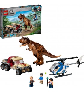 Jucărie de construcție lego  76941 jurassic world urmărirea lui carnotaurus (elicopter și jucărie de ridicare pentru băieți și fete cu vârsta peste 7 ani, idee de cadou de dinozaur)