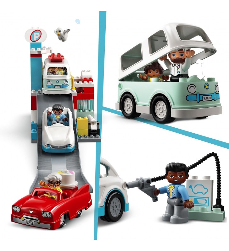 Garaj de parcare lego  10948 duplo cu jucărie de construcție pentru spălătorie auto (jucării de parcare pentru copii de la 2 ani, jucării pentru copii mici)