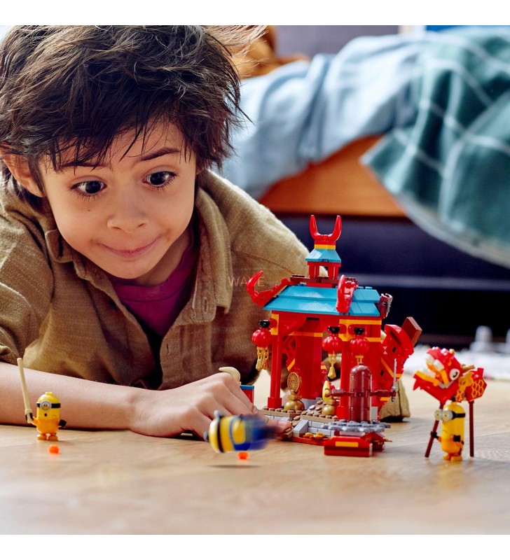 Jucărie de construcție a templului kung fu lego  75550 minions (jucărie pentru vârsta de peste 6 ani cu personaje: otto, kevin și stuart)