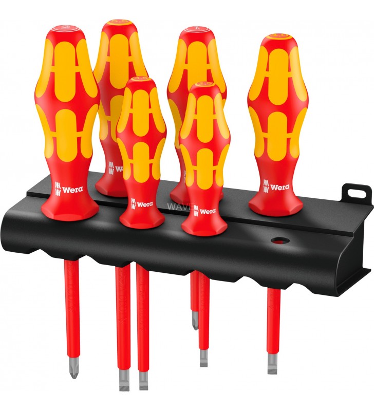Set de șurubelnițe wera  160 i/6 rack kraftform plus series 100 + rack (roșu/galben, 6 părți, cu vârf laser)