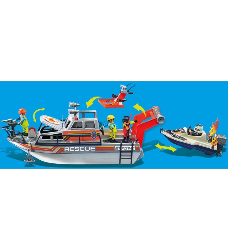 Playmobil  70140 distress: misiune de stingere a incendiilor cu crucișător de salvare, jucărie de construcție