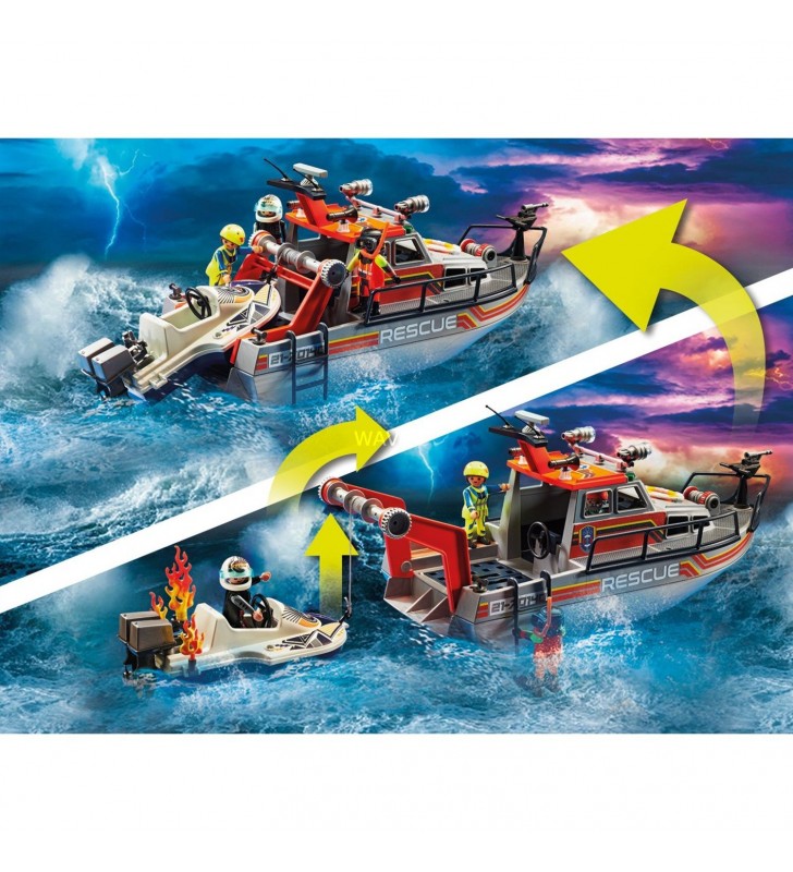 Playmobil  70140 distress: misiune de stingere a incendiilor cu crucișător de salvare, jucărie de construcție