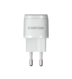 Canyon, pd 20w input: 100v-240v, output: 1 port charge: usb-c:pd 20w (5v3a/9v2.22a/12v1.66a) , eu plug, over- voltage , over-heated, over-current and short circuit protection compliant with ce rohs,e