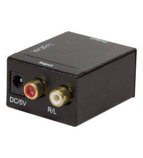 Convertor audio logilink, intrare: 2 x rca, iesire: 1 x toslink, 1 x coaxial, 48khz, alimentator extern 5v / 1a, black, "ca0102
