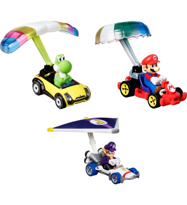 Vehicul de jucărie hot wheels  mario kart glider, pachet de 3 (multicolor)