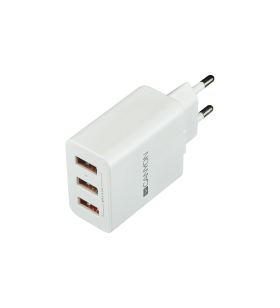 Canyon h-05 universal 3xusb ac charger (in wall) with over-voltage protection, input 100v-240v, output 5v-4.2a, with smart ic, white glossy color+ orange plastic part of usb, 89*46.3*27.2mm, 0.063kg