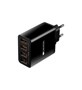 Canyon h-06 universal 4xusb ac charger (in wall) with over-voltage protection, input 100v-240v, output 5v-5a, with smart ic, black glossy color+orange plastic part of usb, 96.8*52.48*28.5mm, 0.09kg