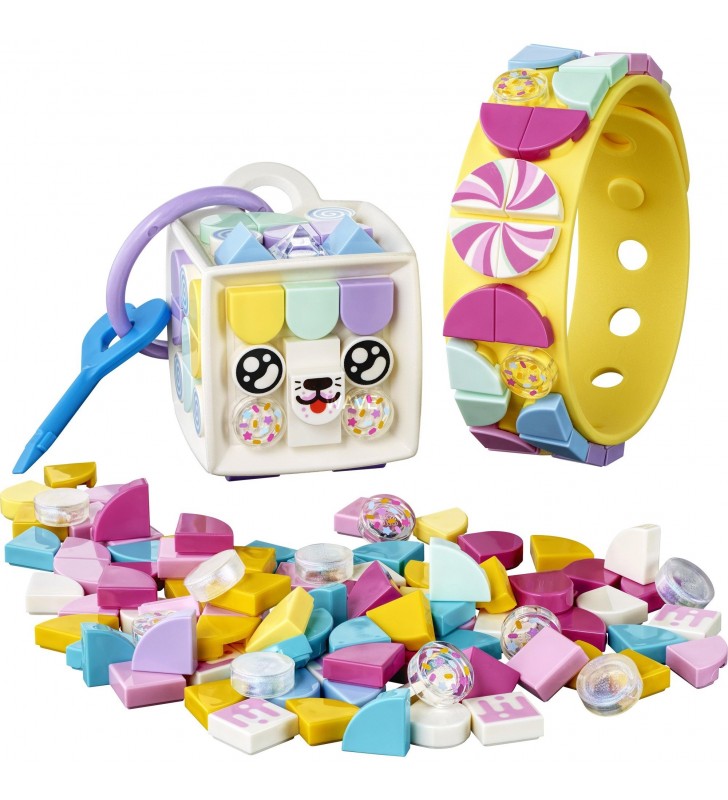 Jucărie de construcție lego  41944 dots candy kitty, brățară și geantă (set creativ de artizanat 2 în 1 de la 6 ani, breloc, set de bijuterii pentru copii, bricolaj)