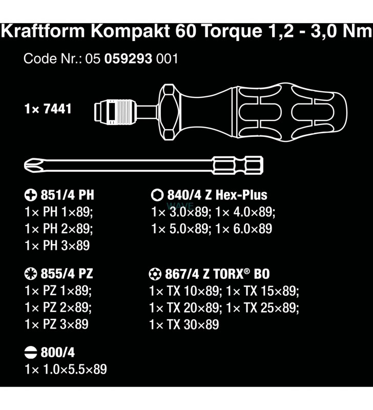 Wera  kraftform kompakt 60 torque 1,2-3,0 nm, 17 bucăți, set de biți (negru/verde, inclusiv șurubelniță dinamometrică)