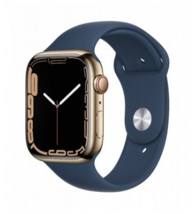 Apple watch 7 gps + cellular, 45mm gold stainless steel case, abyss blue sport band - regular
