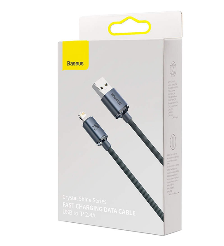 Cablu alimentare si date baseus crystal shine, fast charging data cable pt. smartphone, usb la lightning iphone 2.4a, 2m, negru "cajy000101" (include timbru verde 0.25 lei) - 6932172602710