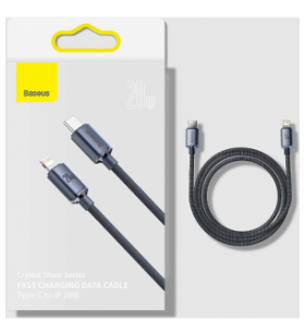 Cablu alimentare si date baseus crystal shine, fast charging data cable pt. smartphone, type-c la lightning iphone 20w, 2m, braided, negru "cajy000301" (include timbru verde 0.25 lei) - 6932172602772
