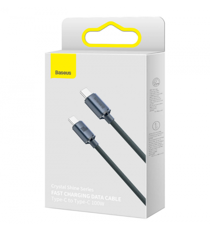 Cablu alimentare si date baseus crystal shine, fast charging data cable pt. smartphone, usb type-c la usb type-c 100w, 1.2m, braided, negru "cajy000601" (include timbru verde 0.25 lei) - 6932172602864