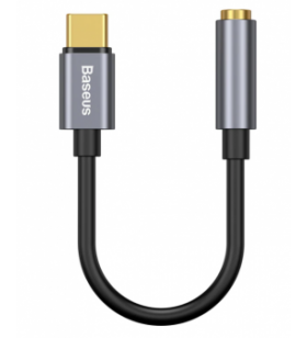 Cablu adaptor baseus, 1 x usb type-c (t) la 1 x jack 3.5mm (m), lungime cablu brodat 12 cm, gri "catl54-0g" (include tv 0.25 lei) - 6953156297852