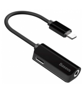 Cablu adaptor incarcare si audio baseus, 1 x lightning (t) la 1 x jack 3.5mm (m) si 1 x lightning (m), lungime cablu 12 cm, negru "call32-01" (include tv 0.25 lei) - 6953156256040