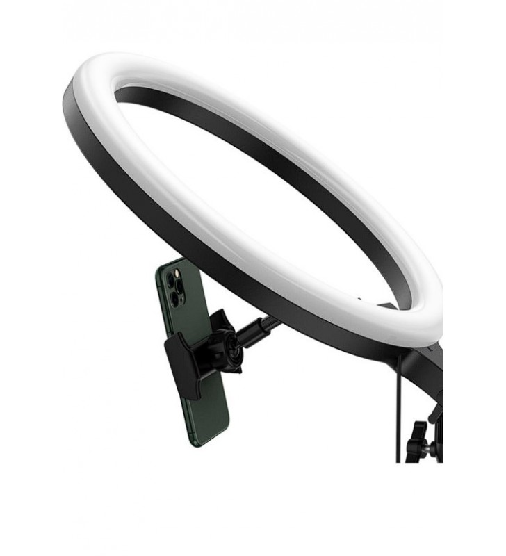 Lampa circulara led baseus light ring, 10 inch, 15w, curent intrare 5v/2a, tip lumina alb calda/alb rece, suport pt. smartphone, rotatie 360 de grade, conectare prin usb 2.0(t), material abs+pc+metal "crzb10-a01" (include tv 0.75lei) - 6953156227330