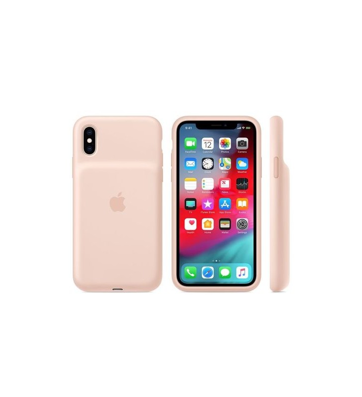 Husa apple pentru iphone xs max, silicon capac spate baterie externa pink sand