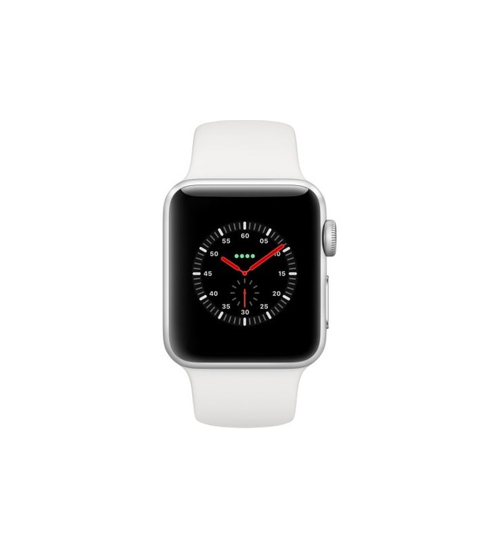 Apple watch 3, gps, cellular, carcasa silver aluminium 38mm, white sport band