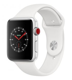 Apple watch 3, gps, cellular, carcasa silver aluminium 42mm, white sport band