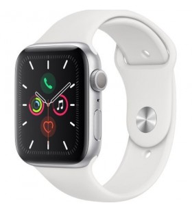Apple watch 5, gps, carcasa silver aluminium 44mm, white sport band - s/m & m/l