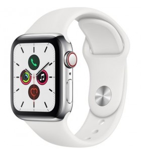 Apple watch 5, gps, cellular, carcasa stainless steel 40mm, white sport band - s/m & m/l