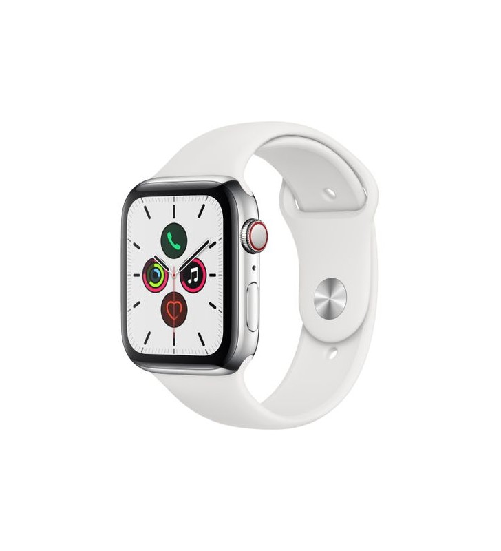 Apple watch 5, gps, cellular, carcasa stainless steel 44mm, white sport band - s/m & m/l