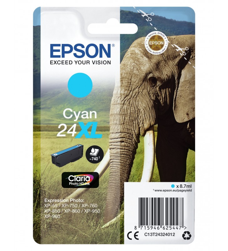 Epson elephant singlepack cyan 24xl claria photo hd ink