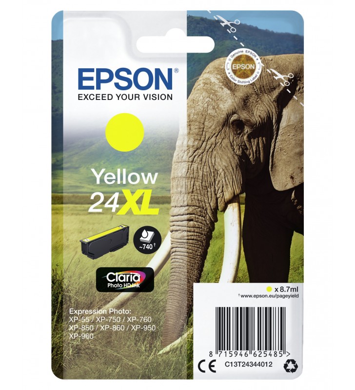 Epson elephant singlepack yellow 24xl claria photo hd ink