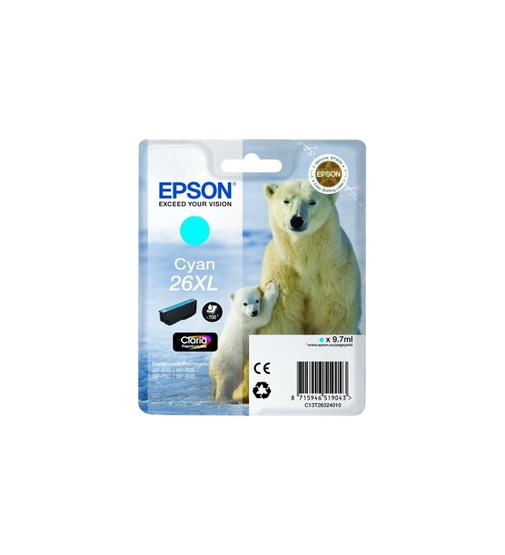 Epson polar bear singlepack cyan 26xl claria premium ink