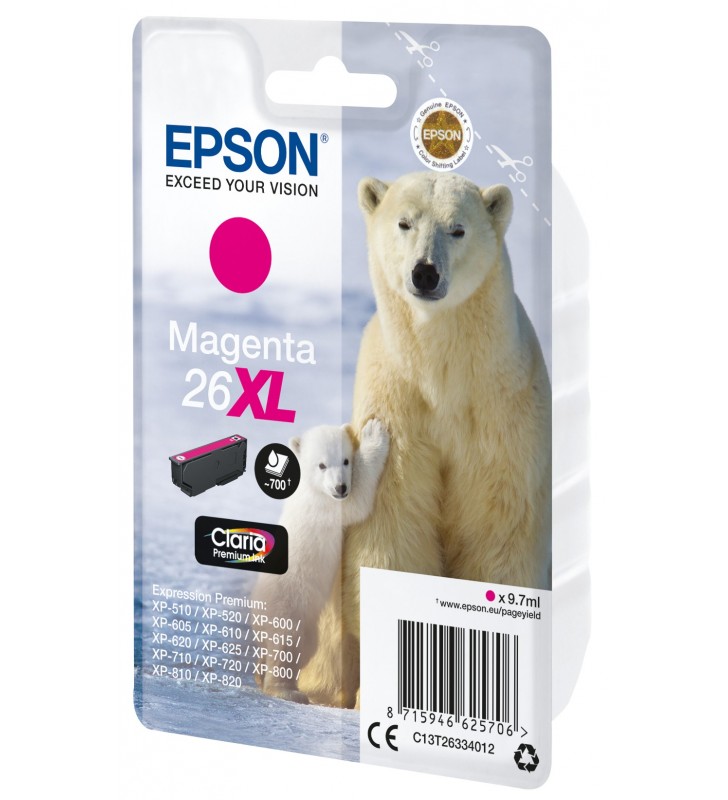 Epson polar bear singlepack magenta 26xl claria premium ink