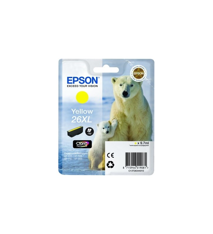 Epson polar bear singlepack yellow 26xl claria premium ink