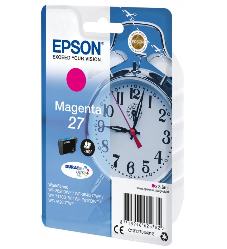 Epson alarm clock singlepack magenta 27 durabrite ultra ink