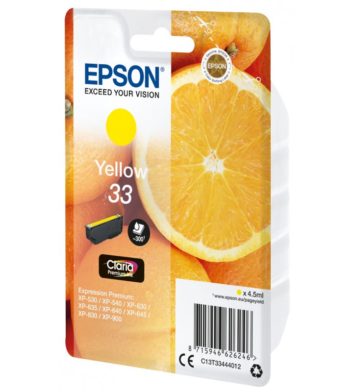 Epson oranges singlepack yellow 33 claria premium ink