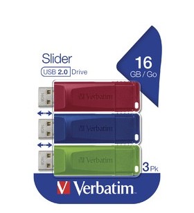 Verbatim slider memorii flash usb 16 giga bites usb tip-a 2.0 albastru, verde, roşu