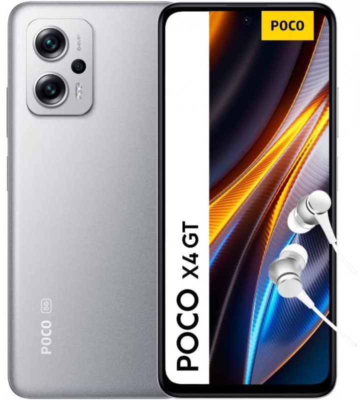 Poco x4 gt 5g - 8+128gb smartphone, 6.6” 144hz dynamicswitch screen, mediatek dimensity 8100, 64mp triple camera, 5080mah, silver
