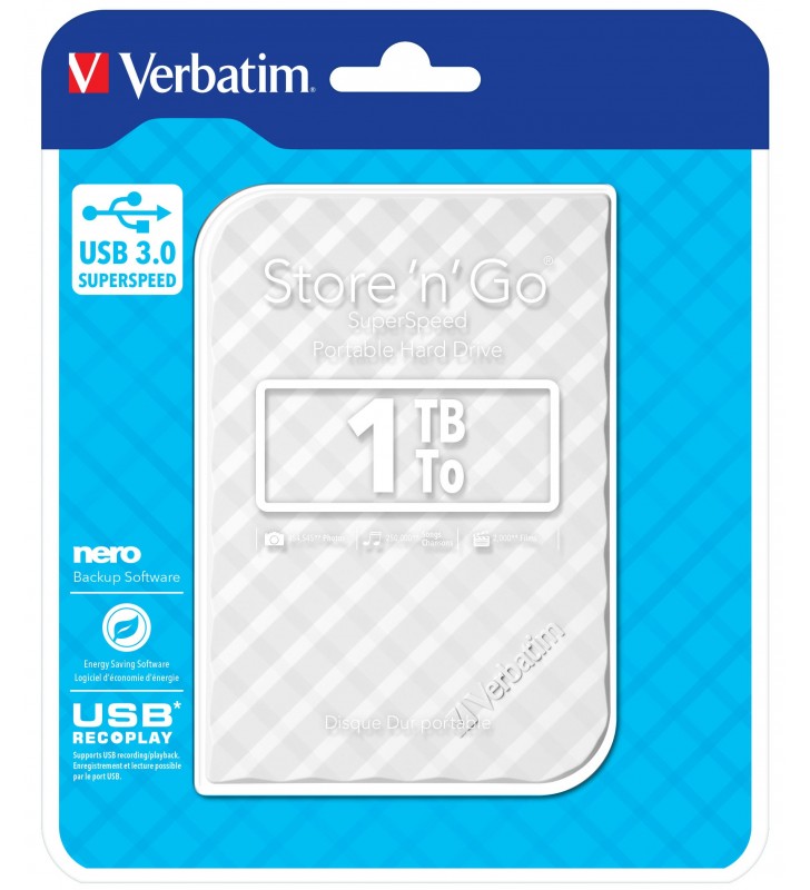 Verbatim store 'n' go hard-disk-uri externe 1000 giga bites alb