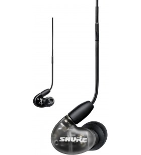 Shure aonic 4 wired sound isolating earbuds, detailed sound, dual driver hybrid, secure in-ear fit, detachable cable, durable quality, compatible with apple and android devices, black