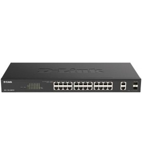 Switch cu 24 porturi d-link dgs-1100-26mpv2, 2 porturi combo ge/sfp, 52 gbps, 38.69 mpps, poe, cu management