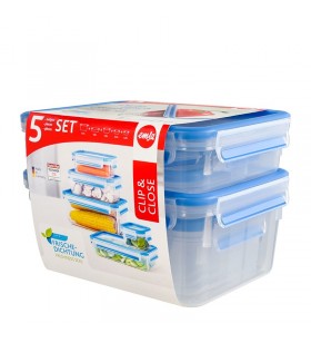Emsa 512753 recipiente pentru păstrarea alimentelor dreptunghiulare cutie albastru, translucid 5 buc.