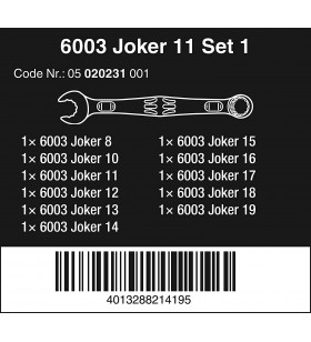 Wera 05020231001 6003 joker 11-piece combination wrench set, 11-piece