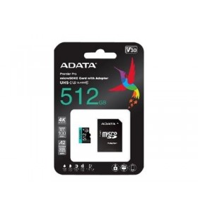 ADATA AUSDX512GUI3V30SA2-RA1 ADATA 512GB Premier Pro MICROSDXC. R/W up to 100/80 MB/s. with Adapter