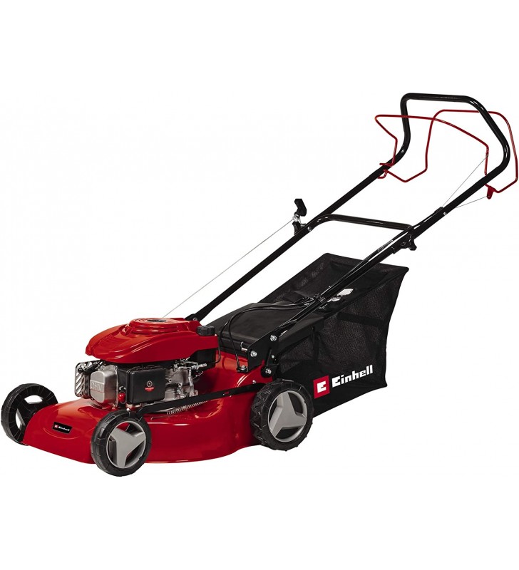 Einhell gc-pm 46/4 s petrol lawn mower (2 kw, up to 1400 m², 4-stroke engine, 46 cm cutting width, 50 l collection bag, switchable rear wheel drive, 9-step central cutting height adjustment 30 - 80 mm)