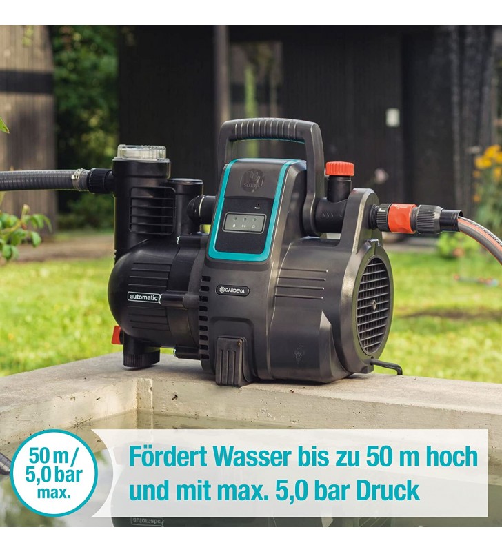 Gardena smart pressure pump: domestic water dispenser controllable via app / tablet, delivery rate 5000 l / h, maintenance-free, integrated pre-filter, 8 m max. suction height, dry run protection (19080-20)